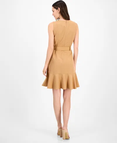 Tahari Asl Women's Belted Sleeveless Fit & Flare Dress In Brown
