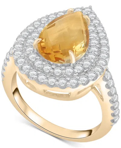 Macy's Citrine (2-3/4 Ct. T.w.) & Diamond (1 Ct. T.w.) Pear Halo Ring In 14k Gold In Metallic