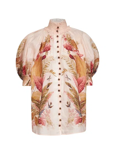 Zimmermann Ascension Billowed Ramie Shirt In Multi
