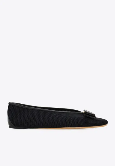 Ferragamo Ballerina Bow Black Var In Black