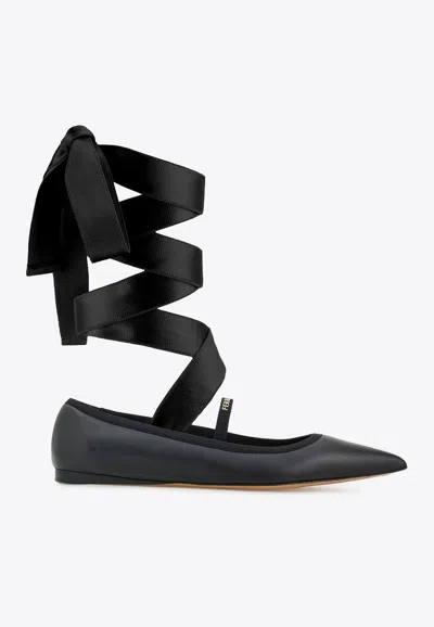 Ferragamo Sofia Wraparound Leather Ballet Flats In Black