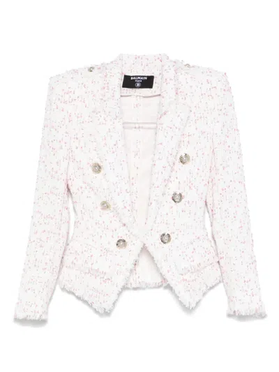 Balmain Tweed Fitted Blazer With Decorative-buttons In White