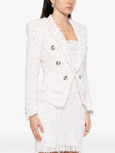 Balmain Tweed Fitted Blazer With Decorative-buttons In White