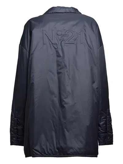 N°21 Oversized Long Technical Nylon Jacket In Blue