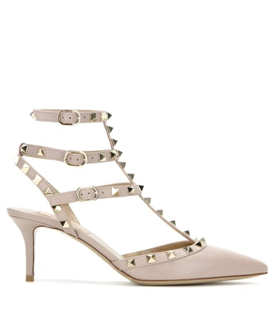 Shop Valentino Rockstud Leather Pumps In Neutrals