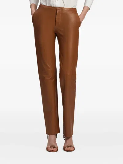 Ralph Lauren Bejamen Soft Leather Pants In Brown