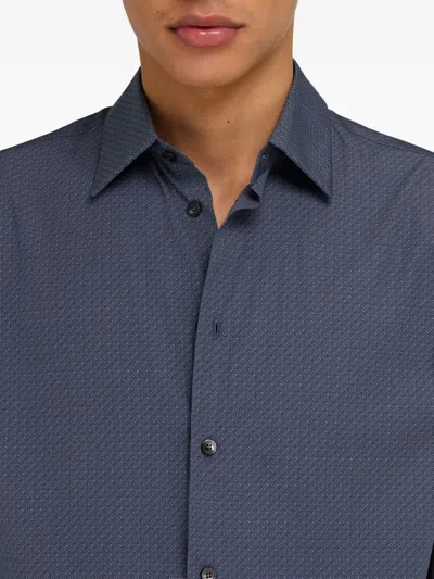 Ferragamo Micro Pattern Button-up Shirt In Blue