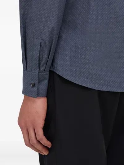 Ferragamo Micro Pattern Button-up Shirt In Blue