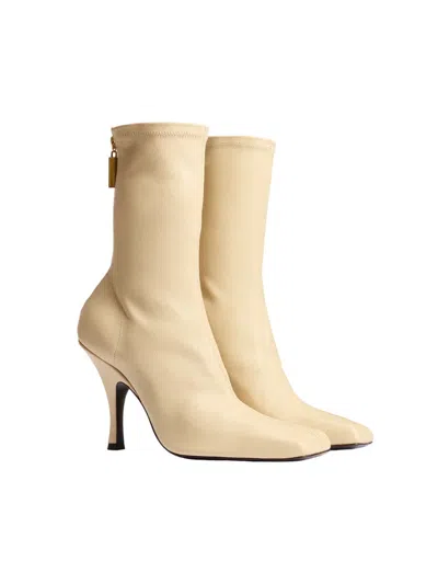 Khaite 100mm Eva Leather Mid Calf Boots In Neutral