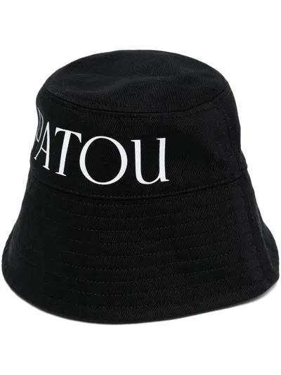 Patou Bucket Hat Cotton Curved Brim In Black