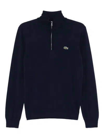 Lacoste Cotton Fleece Half Zip Pullover In Blue