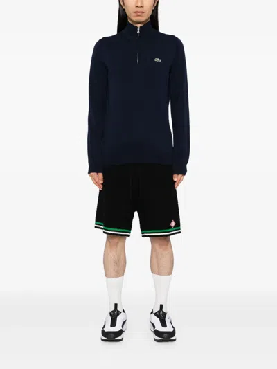 Lacoste Cotton Fleece Half Zip Pullover In Blue