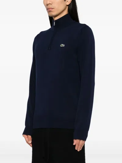 Lacoste Cotton Fleece Half Zip Pullover In Blue