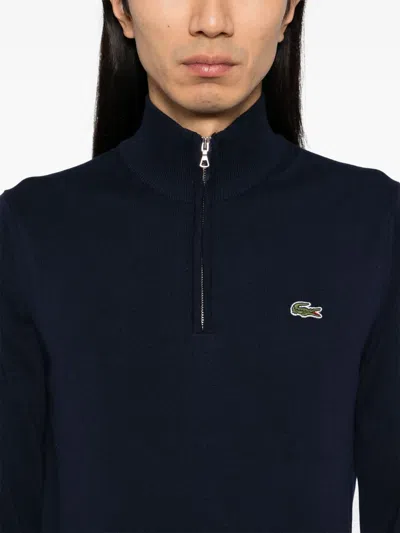 Lacoste Cotton Fleece Half Zip Pullover In Blue