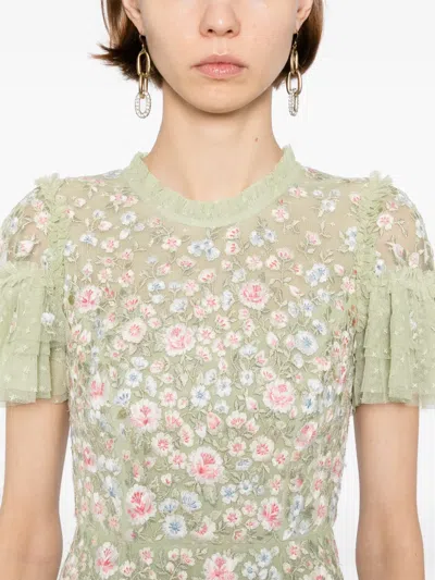 Needle & Thread Antoinettes Floral Round Neck Ankle Gown In Green