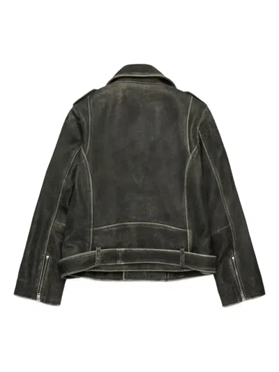 Marni Vintage Effect Leather Biker Jacket Kids In Black