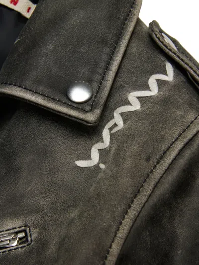 Marni Vintage Effect Leather Biker Jacket Kids In Black