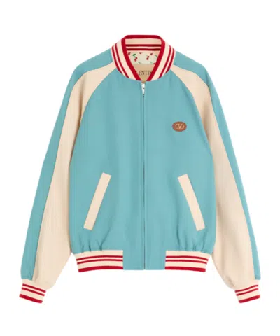 Valentino Bomber Jacket Wool Embroidered Back In Multi