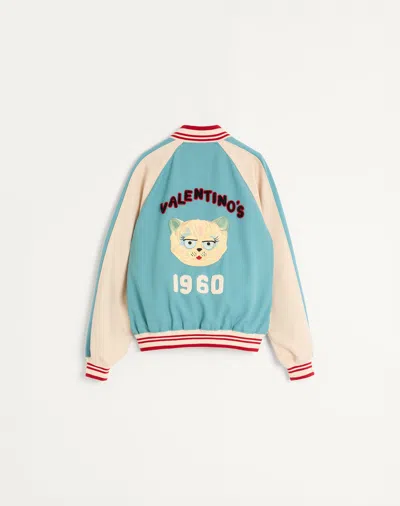 Valentino Bomber Jacket Wool Embroidered Back In Multi