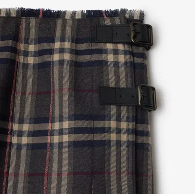 Burberry Leather-trimmed Pleated Checked Wool Mini Skirt In Brown