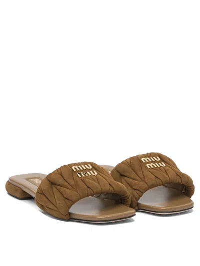 Miu Miu Olive Green Suede Slippers