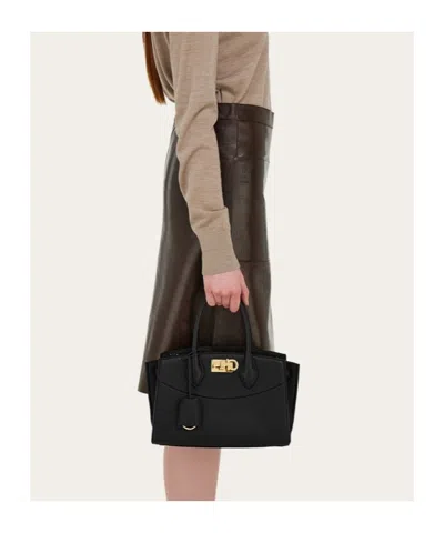 Ferragamo Structured Shoulder Bag Adjustable Strap In Black