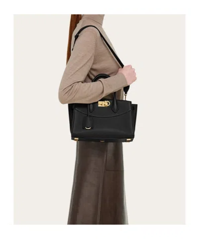 Ferragamo Structured Shoulder Bag Adjustable Strap In Black