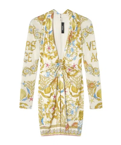 Versace Safety Pin Underwater Barocco Mini Dress In Multi