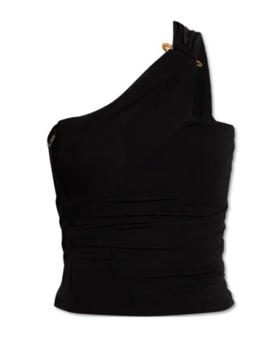 Versace Black Solid One Shoulder Top In Black