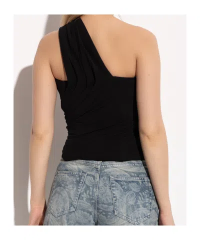 Versace Black Solid One Shoulder Top In Black