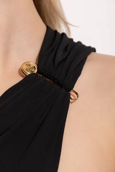 Versace Black Solid One Shoulder Top In Black