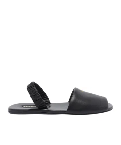 Miu Miu Round Toe Flat Sandals In Black