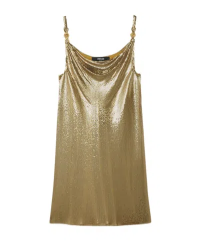 Versace Sequin Embellished Strappy Mini Dress In Gold