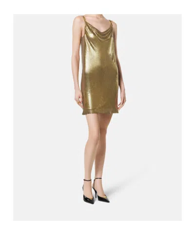 Versace Sequin Embellished Strappy Mini Dress In Gold