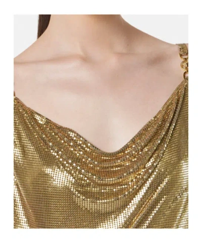 Versace Sequin Embellished Strappy Mini Dress In Gold