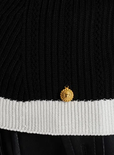 Balmain Ribbed Panelled Knit Top In Black