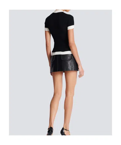 Balmain Ribbed Panelled Knit Top In Black