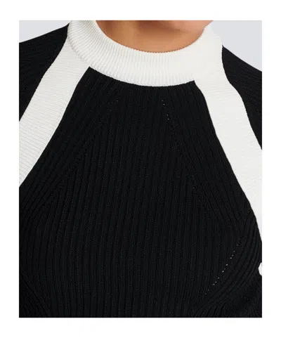 Balmain Ribbed Panelled Knit Top In Black