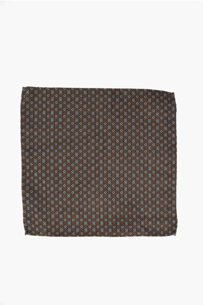 Dsquared2 Patterned Silk And Cotton Pocket Square In Brown