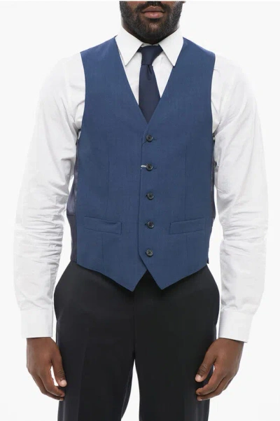 Corneliani Code Virgin Wool Vest With Geometric Motif In Blue