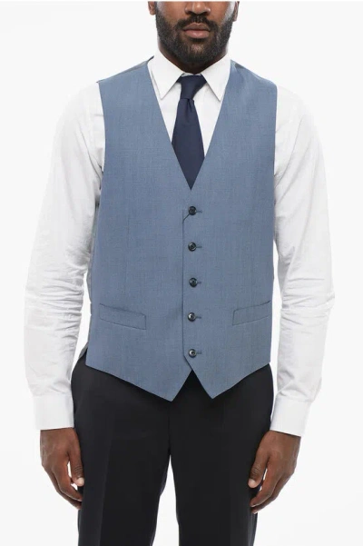 Corneliani Virgin Wool Leader Vest With Five Buttons In Blue | ModeSens