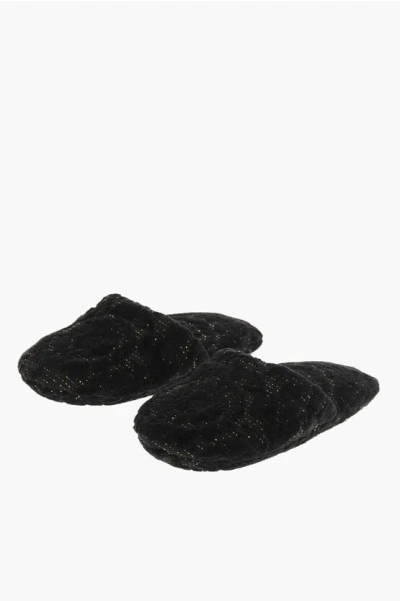 Versace Barocco Lurex Cotton-blend Slippers In Black