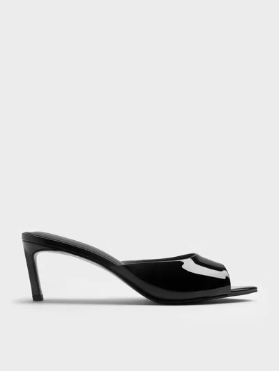 Charles & Keith - Patent Pointed Peep-toe Heeled Mules