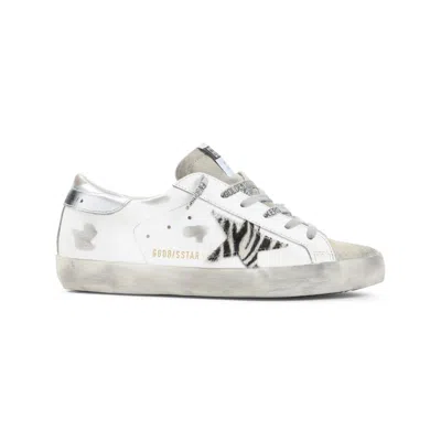 Golden Goose Superstar White Low Top Sneakers With Glittered Star Patch And Laminated Heel With Logo Lettering In In Neutral