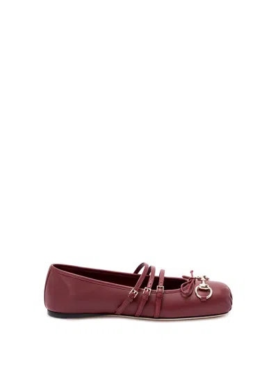 Gucci Ballet Flats In Rosso Ancora With Horsebit In Burgundy