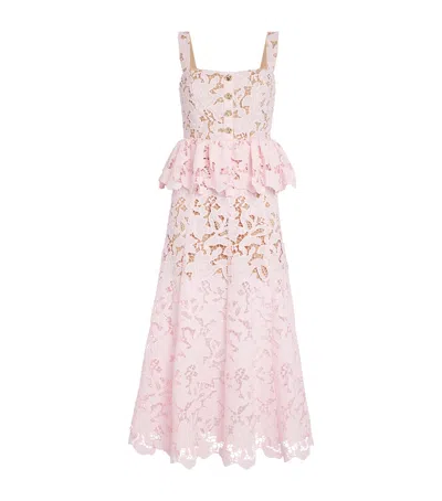 Self-portrait Lace Peplum Midi Dress In Pink