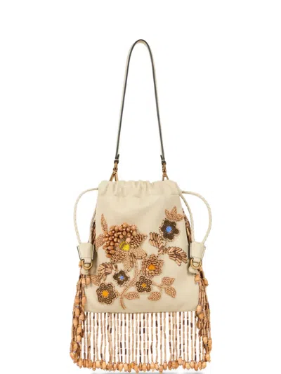 Etro , Small Leather Kalispera Bag With Beads And Fringing, Woman In Pattern