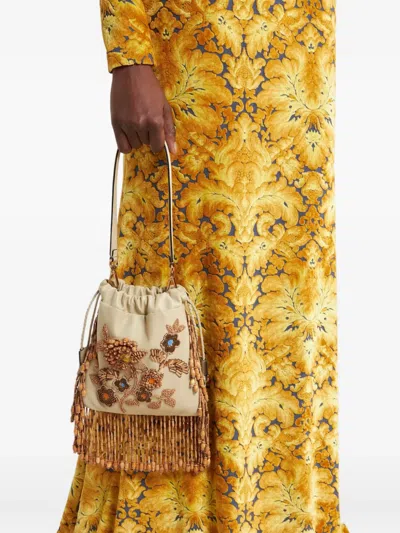 Etro , Small Leather Kalispera Bag With Beads And Fringing, Woman In Pattern