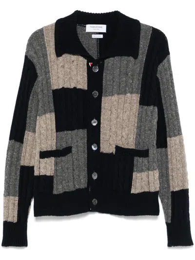 Thom Browne Patchwork Cable Knit Cardigan With Button-up Front