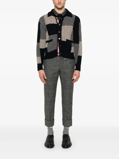 Thom Browne Patchwork Cable Knit Cardigan With Button-up Front